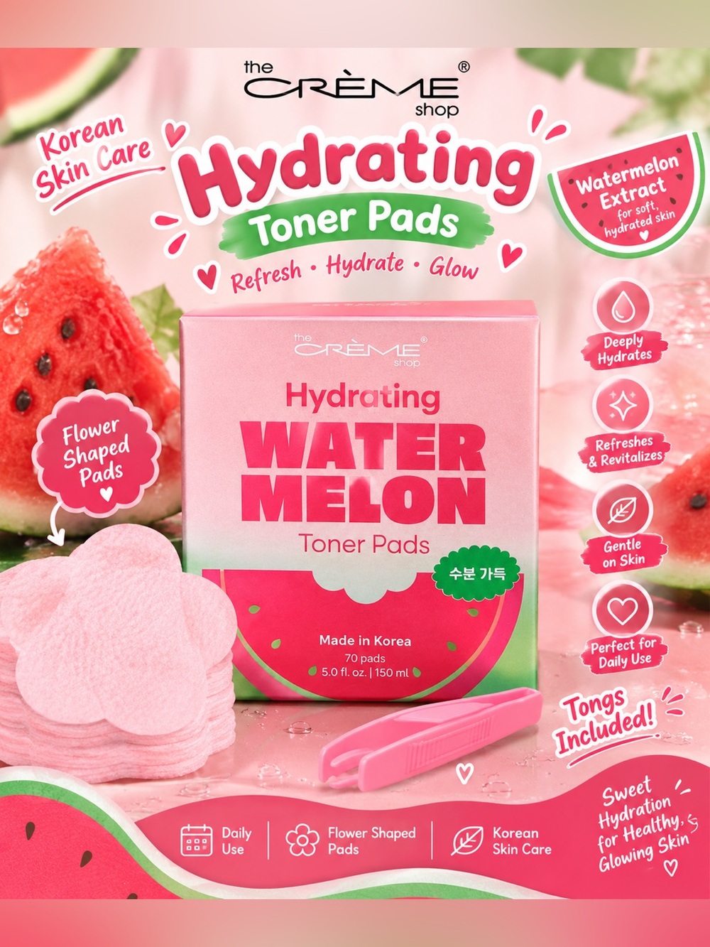 The Crème Shop Hydrating Watermelon Toner Pads